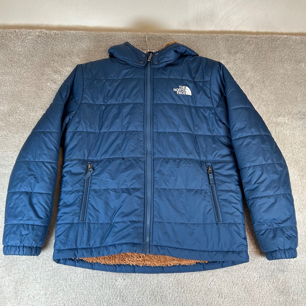 The North Face Reversible Mount Chimborazo Jacket Boys XL Navy Blue Brown Hooded